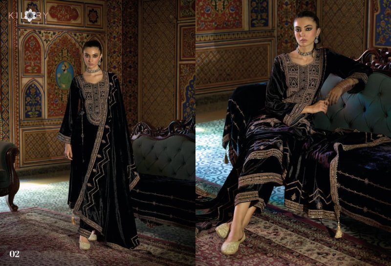 Tareef By Kilory Pure Valvet With Embroidery Work Dress Material